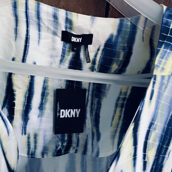 DKNY Women's Short Puff Sleeve Ruched Tie Dye Blouse Top Size XL - Picture 5 of 15
